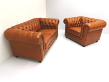 Afbeelding in Gallery-weergave laden, Chesterfield 2 zits bank en fauteuil ARSENAL-JOHN tabacco aniline leder.