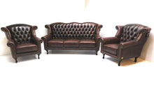 Afbeelding in Gallery-weergave laden, Chesterfield Queen Anne bankstel 3-1-1 zits CROWN antiek bruin leer