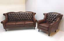 Afbeelding in Gallery-weergave laden, Chesterfield Queen Anne bankstel 3-1-1 zits CROWN antiek bruin leer