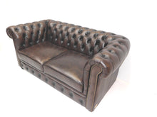 Afbeelding in Gallery-weergave laden, Springfield 2 zits bank chesterfield bruin antiek handwish leer