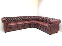 Afbeelding in Gallery-weergave laden, Chesterfield hoekbank "SPRINGFIELD" - 3 hoek 2 zits - Leder Burgundy (Bordo Rood)