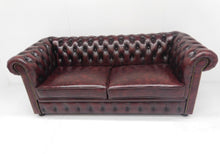 Afbeelding in Gallery-weergave laden, Chesterfield bank "Springfield" - 3 zits - Antiek Leder Burgundy (Bordo rood)
