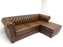 Afbeelding in Gallery-weergave laden, Chesterfield bank SPRINGFIELD - Vintage leer brown - LONGCHAIR rechts
