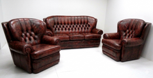 Afbeelding in Gallery-weergave laden, Chesterfield klassiek bankstel NEW CASTLE 3+1+1 zits leder Burgundy (Bordo rood)
