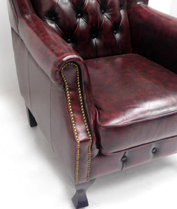 Chesterfield Wingchair "Aberdeen" - Handwish leder Burgundy