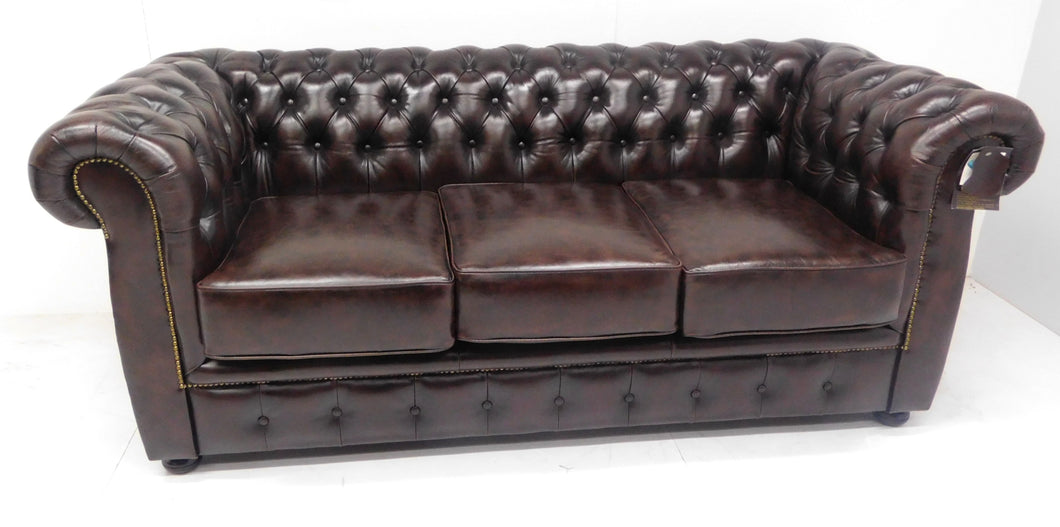 Chesterfield bank “LIVERPOOL”- 3 zits met 3 kussens - Leder Burgundy (bordo rood)