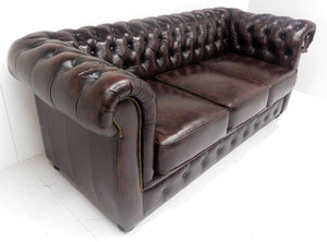 Chesterfield bank “LIVERPOOL”- 3 zits met 3 kussens - Leder Burgundy (bordo rood)