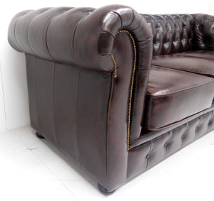 Chesterfield bank “LIVERPOOL”- 3 zits met 3 kussens - Leder Burgundy (bordo rood)