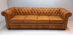 Chesterfield - 4 zits bank "SPRINGFIELD" 250 cm met 4 kussens - Vintage Rundleder lichtbruin