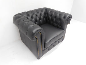 Chesterfield fauteuil SPRINGFIELD - Rundleder zwart (mat)